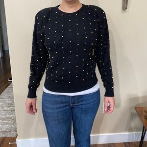 Vintage Black Sweater w/Gold Ball Accents